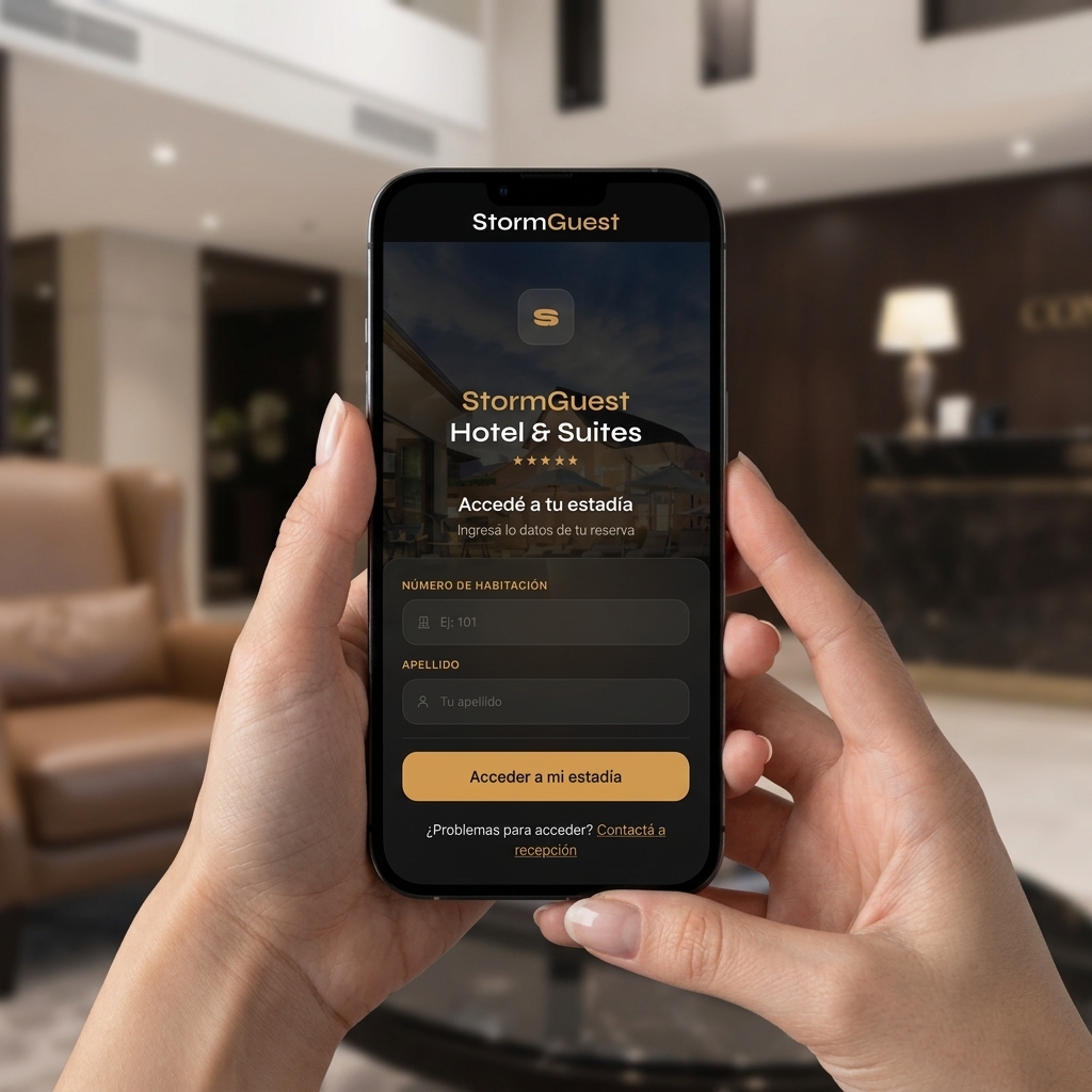 App de huéspedes de StormGuest en la recepción de un hotel